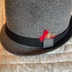 Gray hat with feather